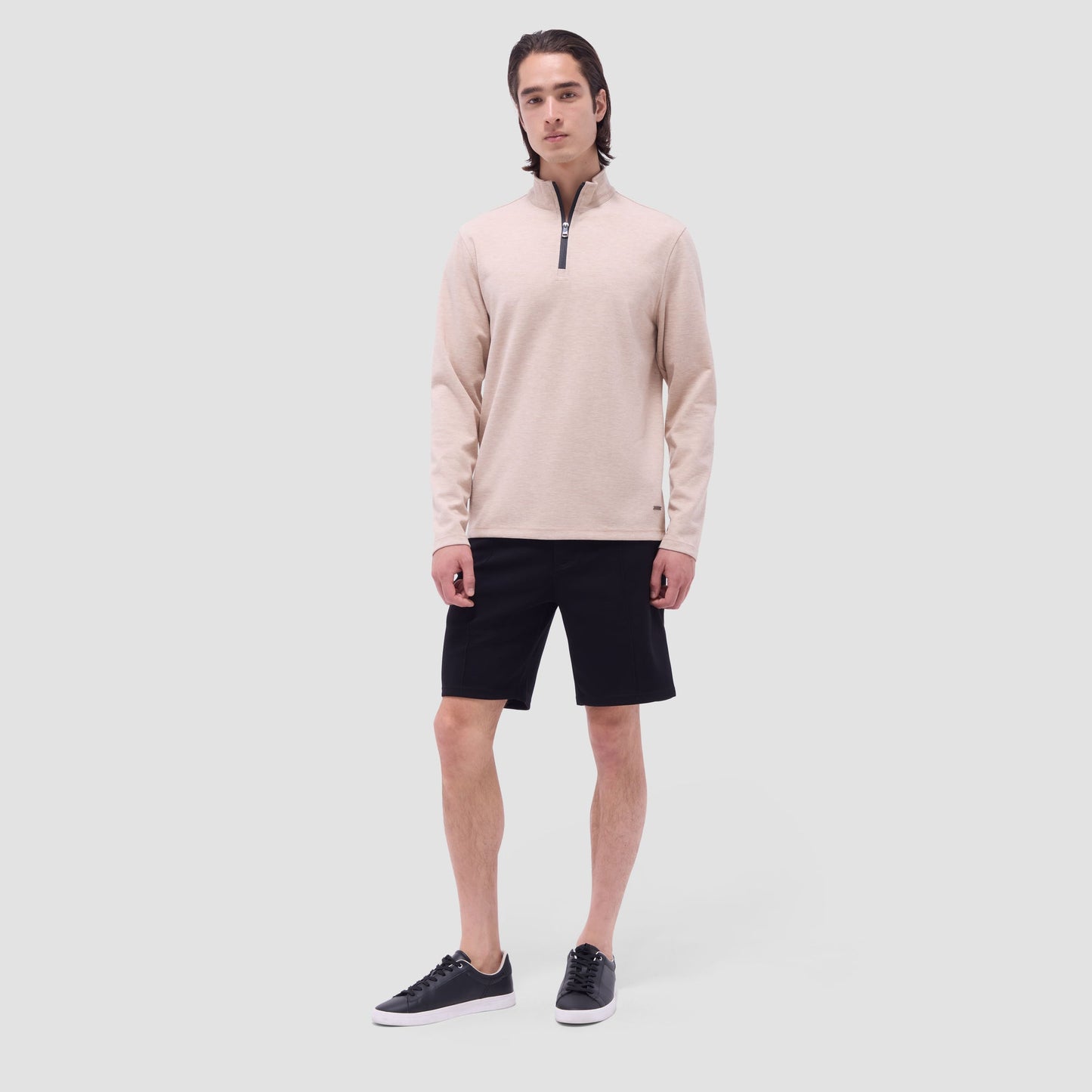 Bugatchi Soft Touch™ Heather Quarter-Zip Pullover Sand