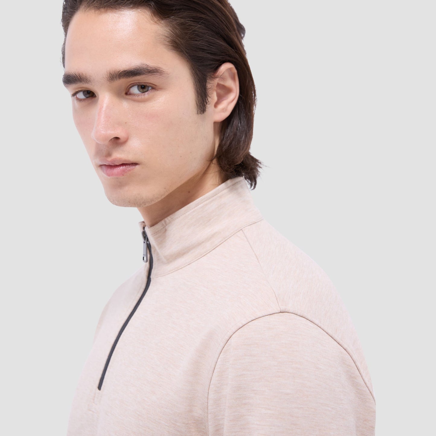 Bugatchi Soft Touch™ Heather Quarter-Zip Pullover Sand