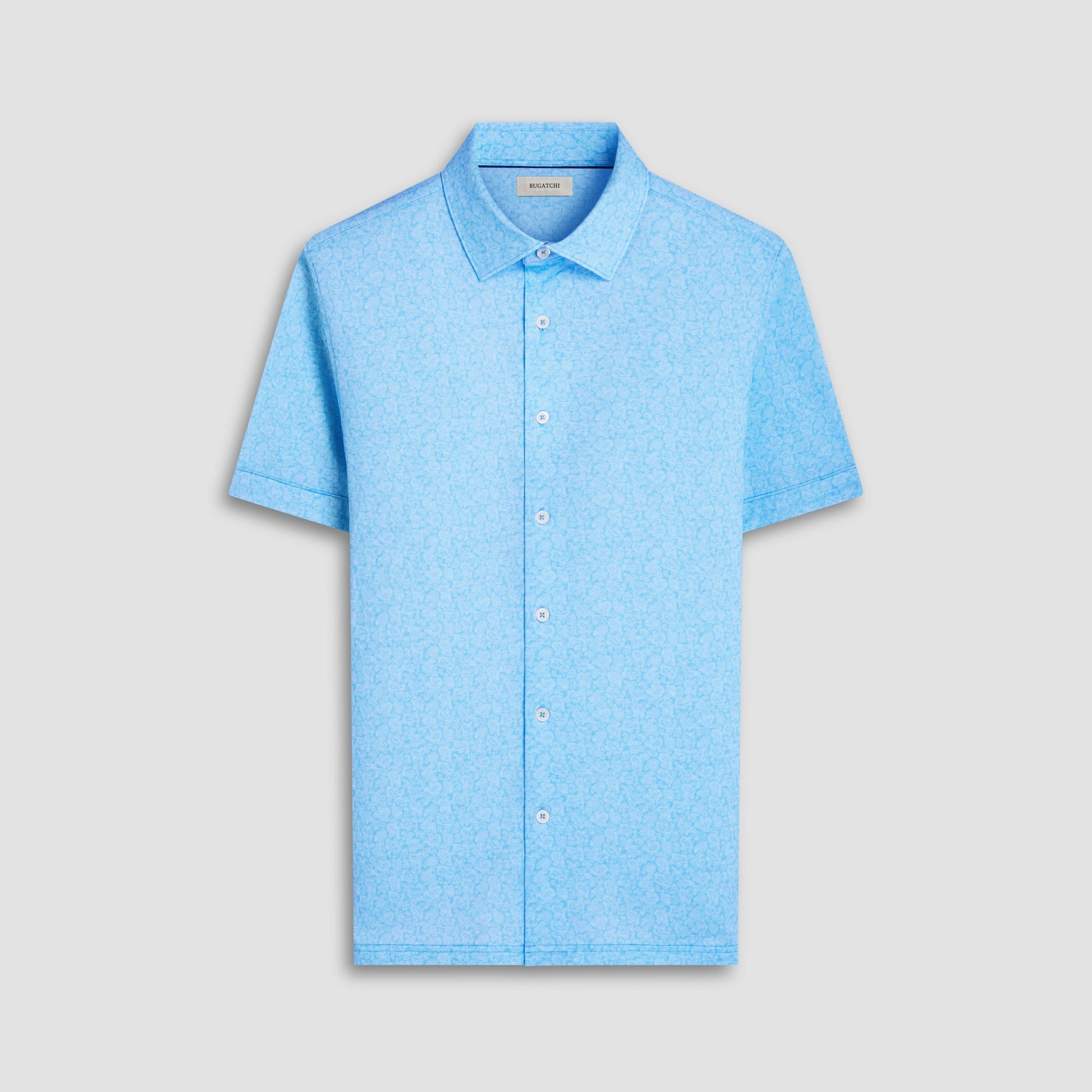 Bugatchi Milo Paisley OoohCotton® Short-Sleeve Shirt Turquoise