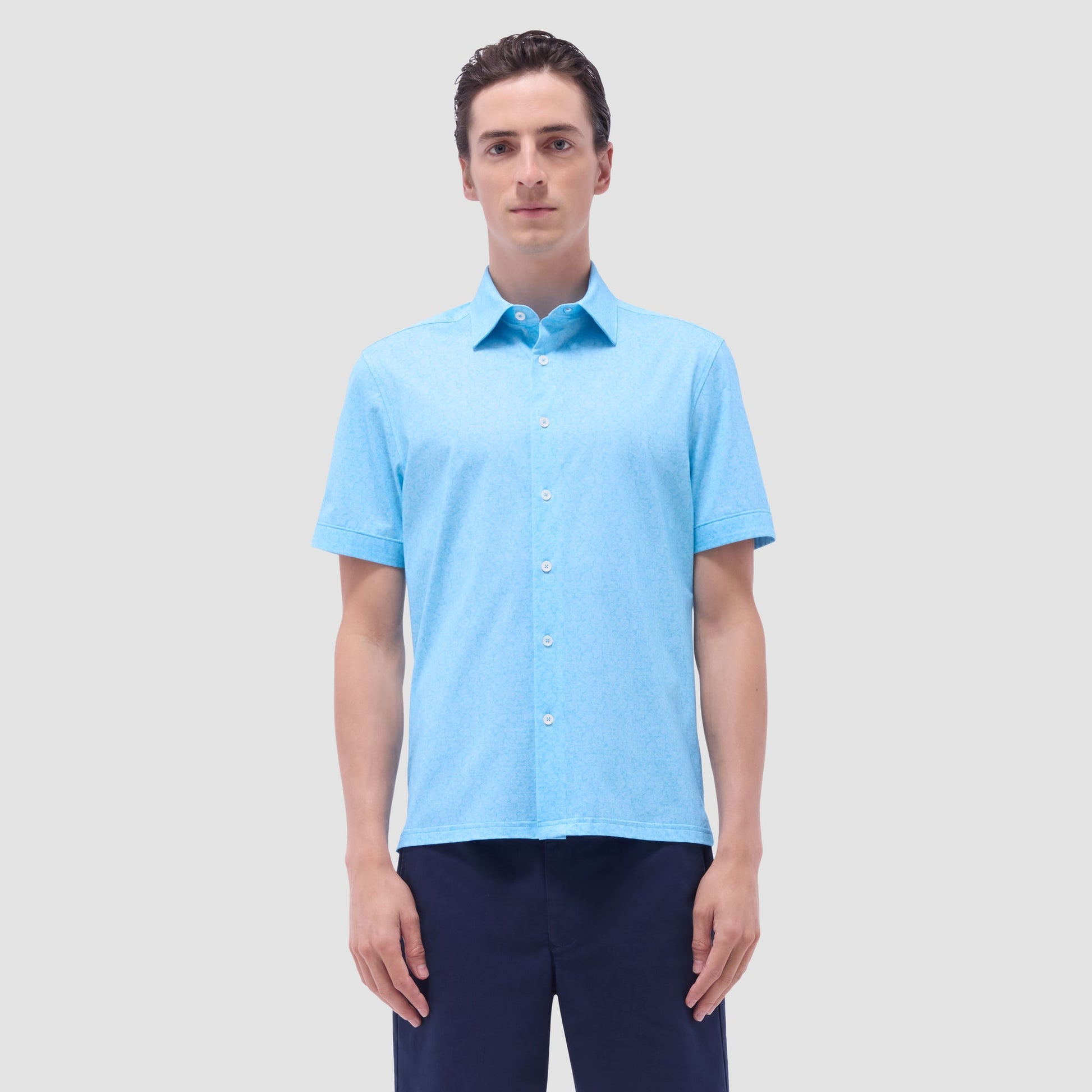 Bugatchi Milo Paisley OoohCotton® Short-Sleeve Shirt Turquoise