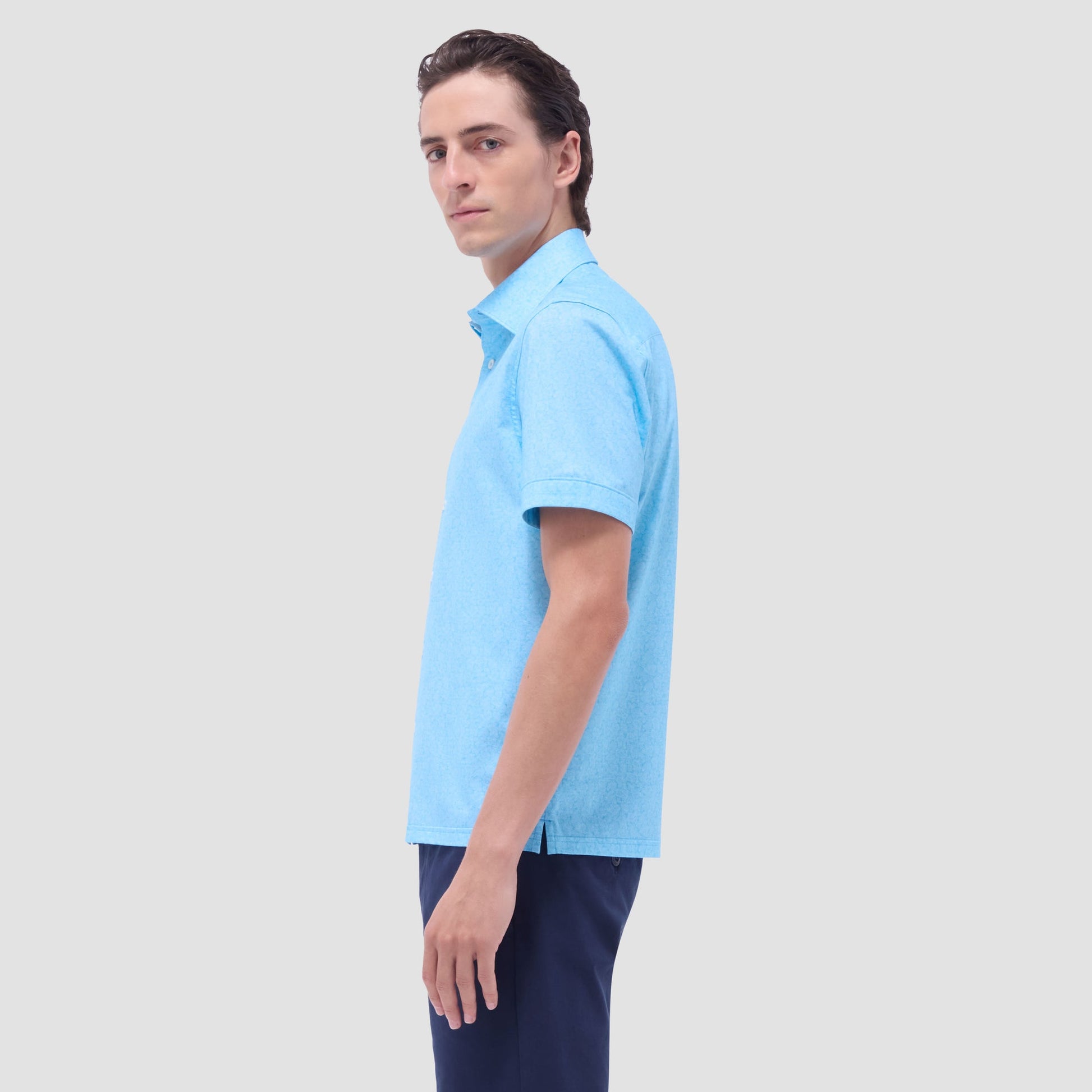 Bugatchi Milo Paisley OoohCotton® Short-Sleeve Shirt Turquoise