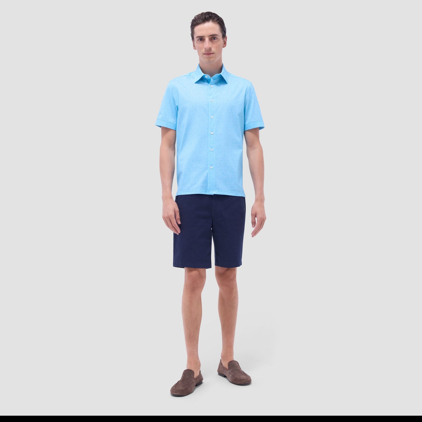 Bugatchi Milo Paisley OoohCotton® Short-Sleeve Shirt Turquoise