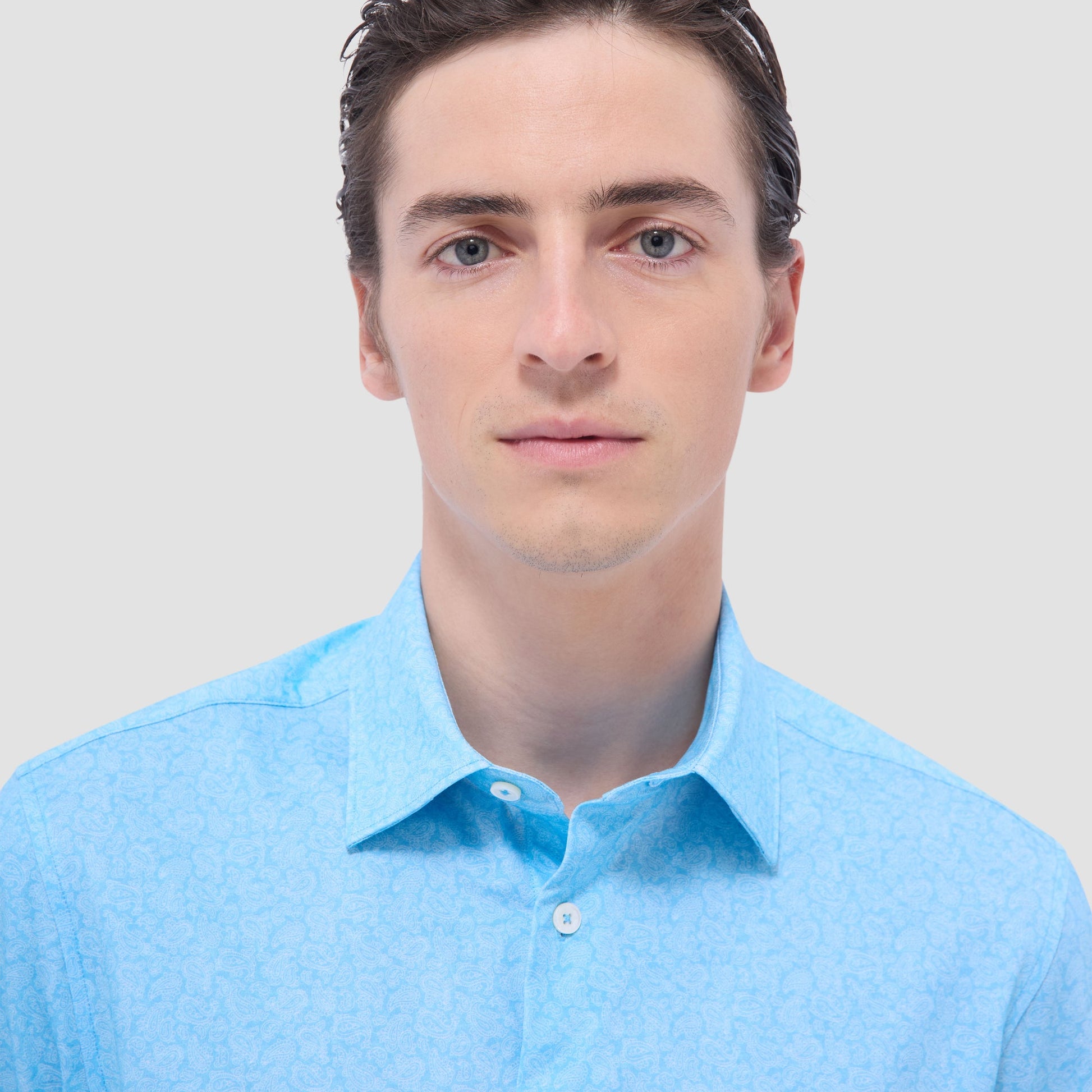 Bugatchi Milo Paisley OoohCotton® Short-Sleeve Shirt Turquoise