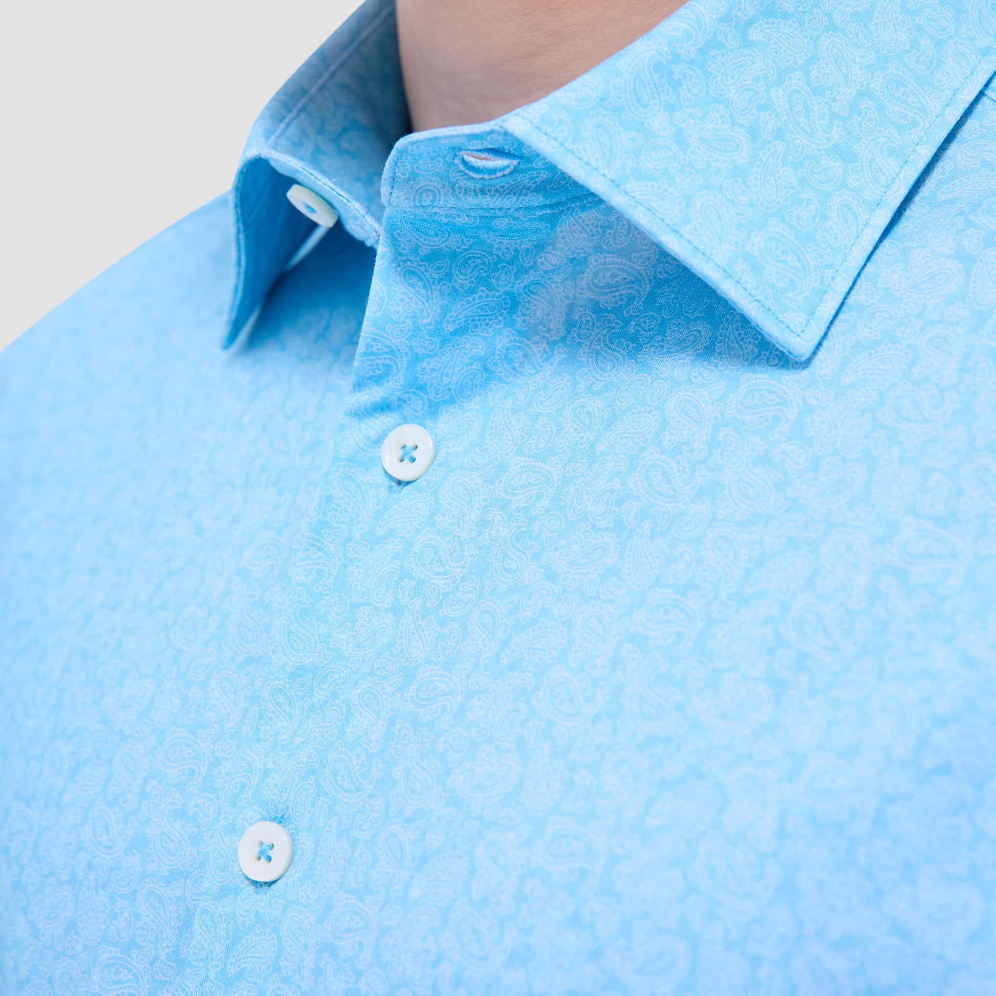Bugatchi Milo Paisley OoohCotton® Short-Sleeve Shirt Turquoise