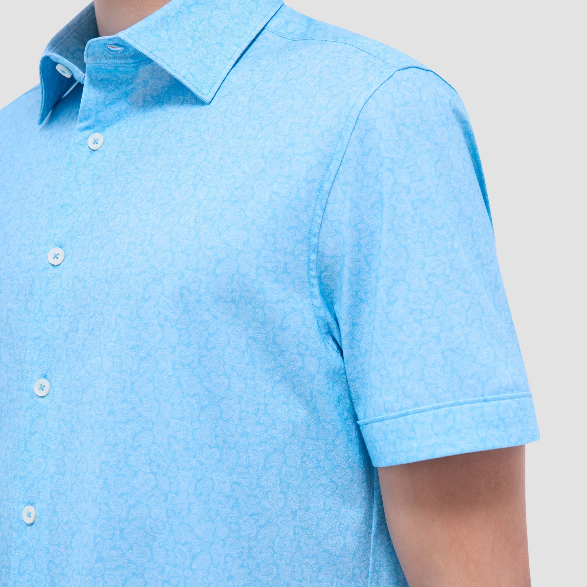 Bugatchi Milo Paisley OoohCotton® Short-Sleeve Shirt Turquoise