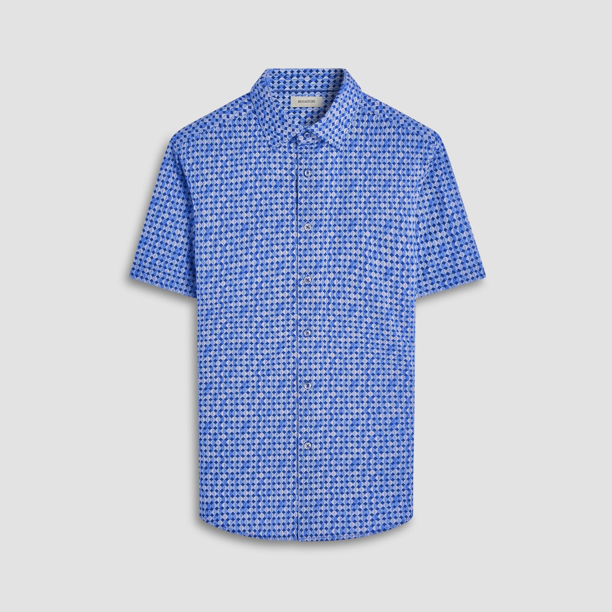 Bugatchi Miles Geometric OoohCotton® Short-Sleeve Shirt Night Blue