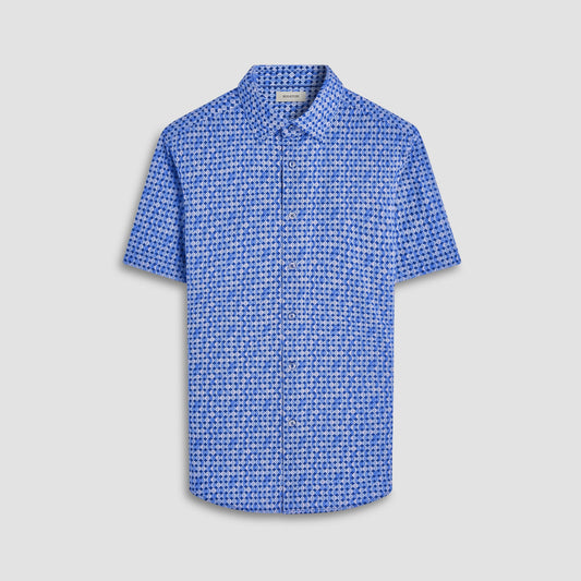 Bugatchi Miles Geometric OoohCotton® Short-Sleeve Shirt Night Blue
