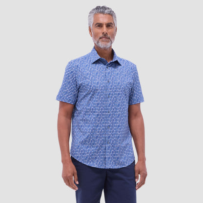 Bugatchi Miles Geometric OoohCotton® Short-Sleeve Shirt Night Blue