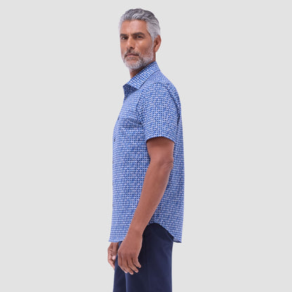 Bugatchi Miles Geometric OoohCotton® Short-Sleeve Shirt Night Blue