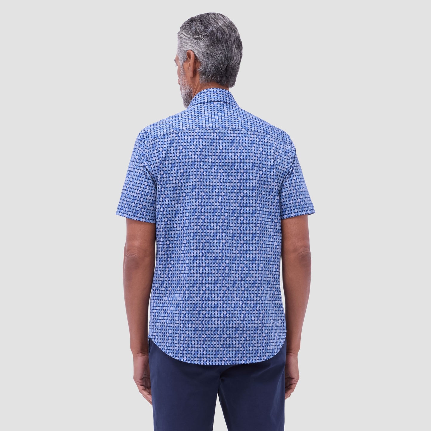 Bugatchi Miles Geometric OoohCotton® Short-Sleeve Shirt Night Blue
