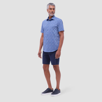 Bugatchi Miles Geometric OoohCotton® Short-Sleeve Shirt Night Blue