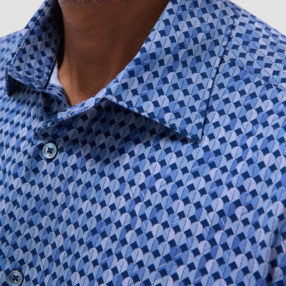Bugatchi Miles Geometric OoohCotton® Short-Sleeve Shirt Night Blue