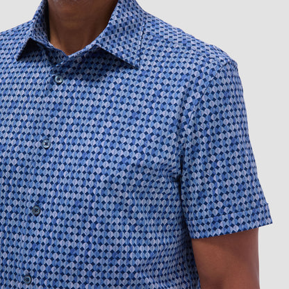 Bugatchi Miles Geometric OoohCotton® Short-Sleeve Shirt Night Blue