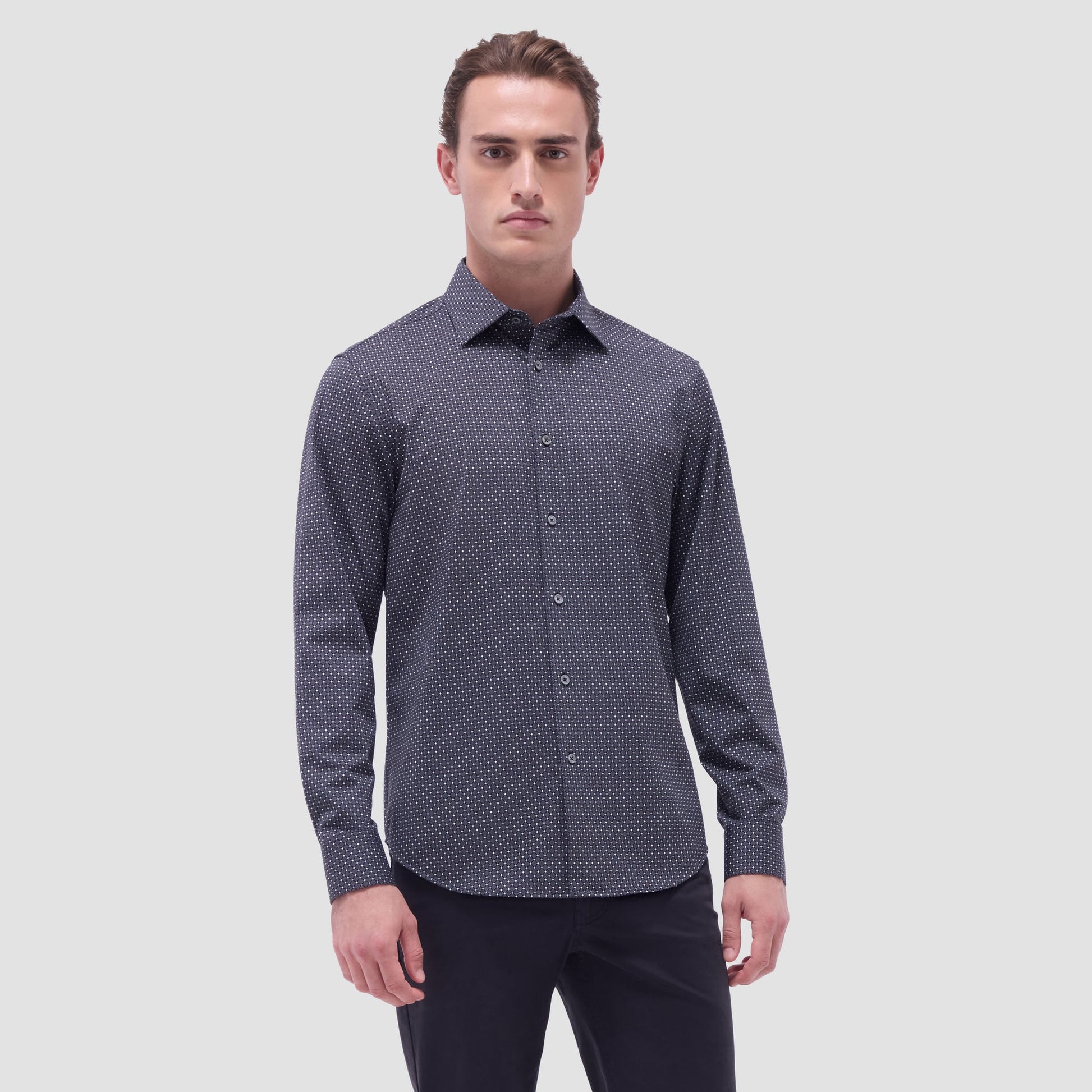 Bugatchi James Diamond Check OoohCotton® Shirt Black