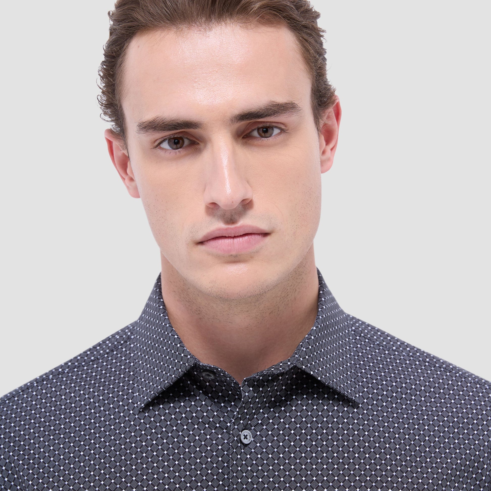 Bugatchi James Diamond Check OoohCotton® Shirt Black