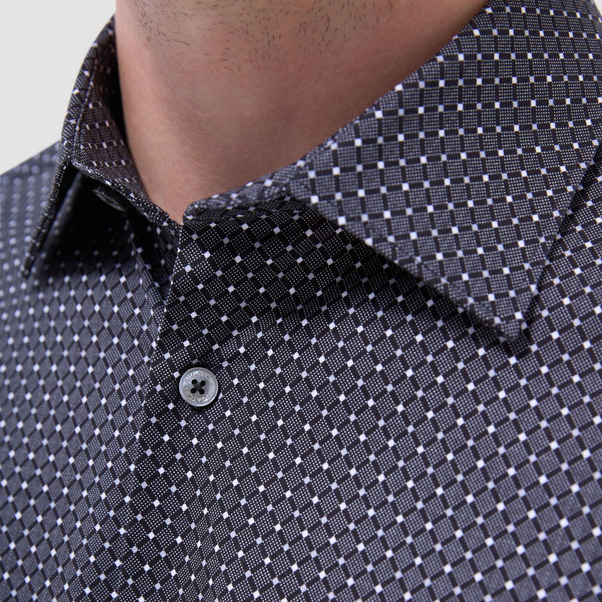 Bugatchi James Diamond Check OoohCotton® Shirt Black