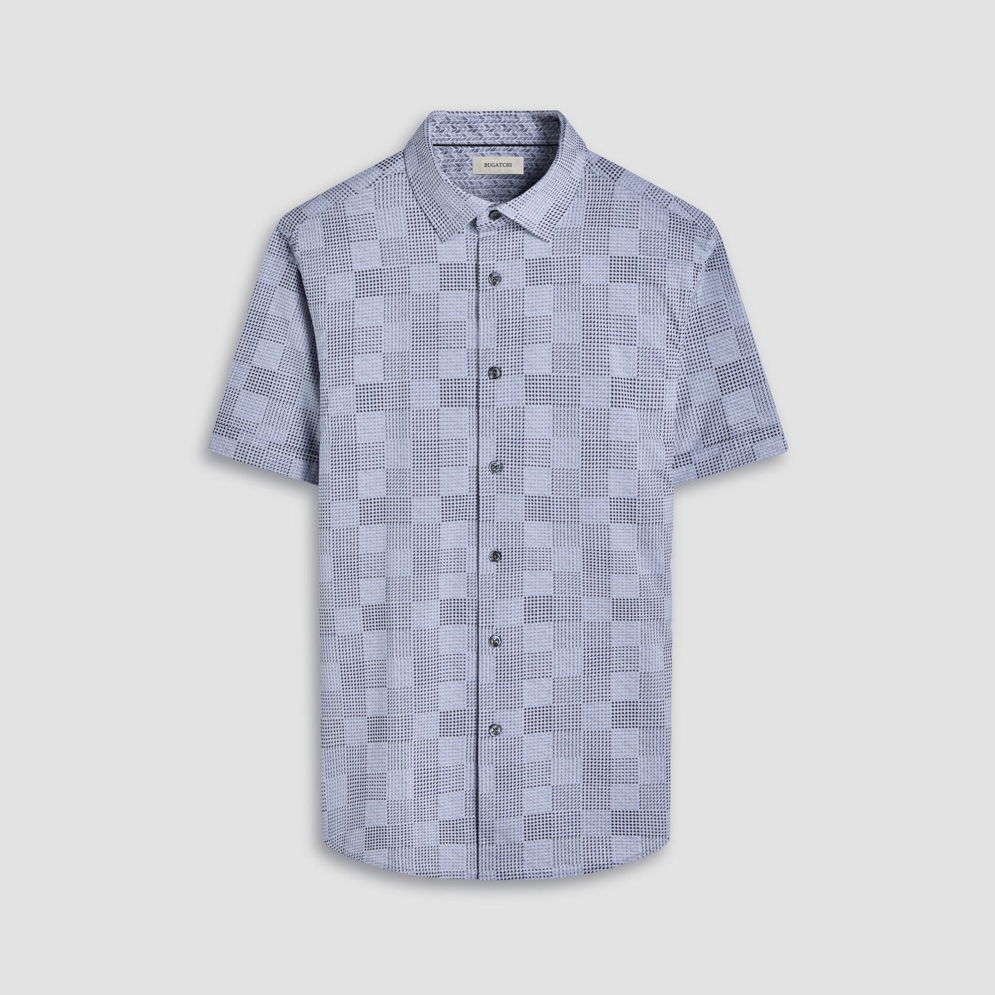 Bugatchi Myron Double-Sided Geometric & Chevron OoohCotton® Short-Sleeve Shirt Platinum