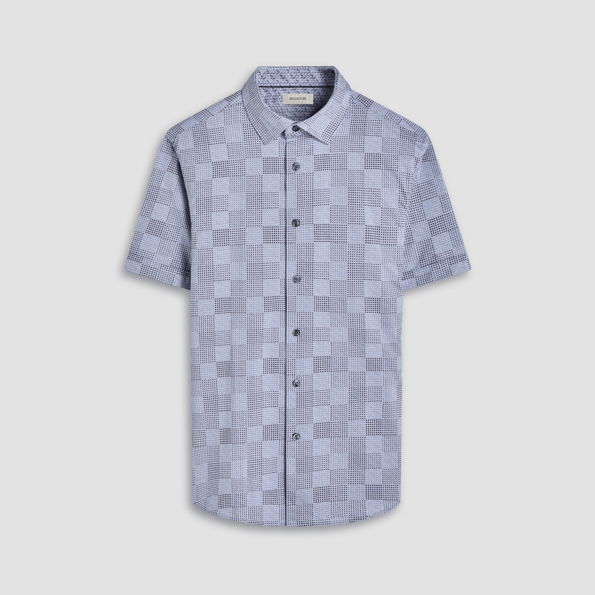Bugatchi Myron Double-Sided Geometric & Chevron OoohCotton® Short-Sleeve Shirt Platinum