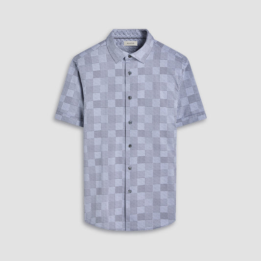 Bugatchi Myron Double-Sided Geometric & Chevron OoohCotton® Short-Sleeve Shirt Platinum