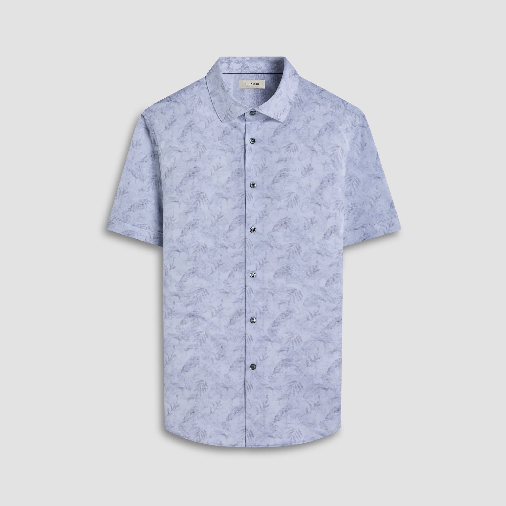 Bugatchi Myron Double-Sided Leaf & Abstract OoohCotton® Short-Sleeve Shirt Platinum
