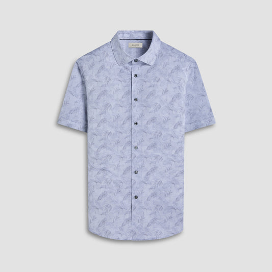 Bugatchi Myron Double-Sided Leaf & Abstract OoohCotton® Short-Sleeve Shirt Platinum