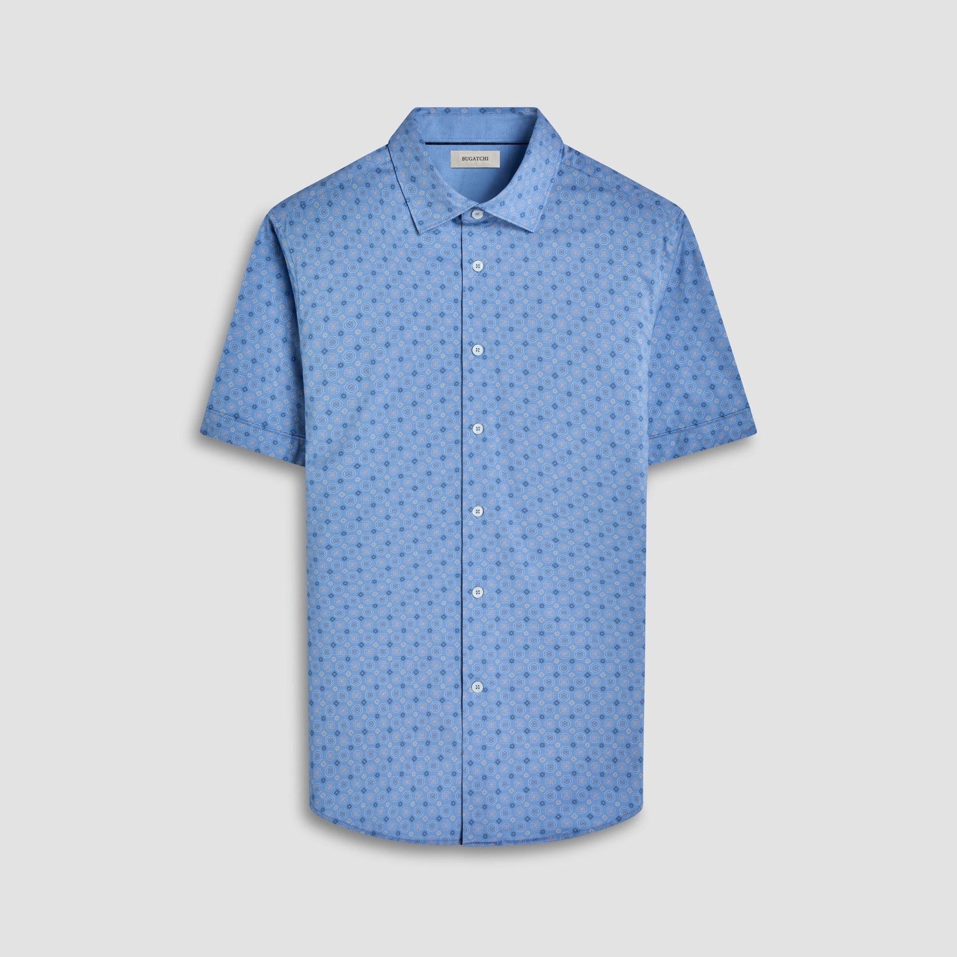 Bugatchi Myron Double-Sided Medallion & Solid OoohCotton® Short-Sleeve Shirt Air Blue