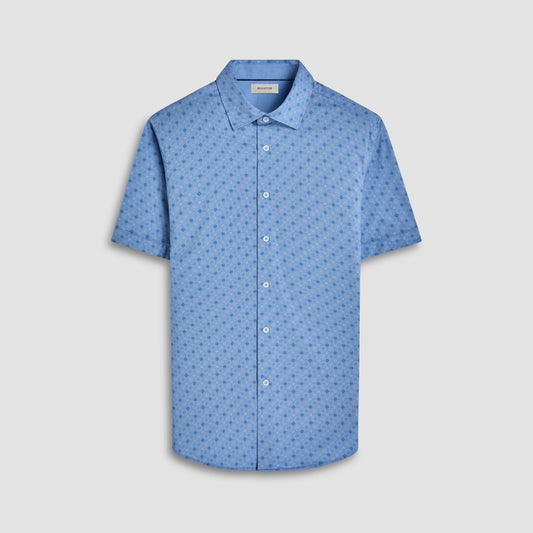 Bugatchi Myron Double-Sided Medallion & Solid OoohCotton® Short-Sleeve Shirt Air Blue