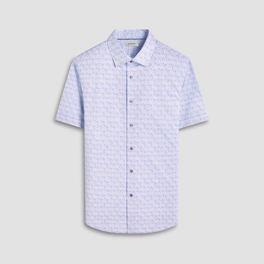 Bugatchi Myron Double-Sided Floral & Feather OoohCotton® Short- Sleeve Shirt Air Blue