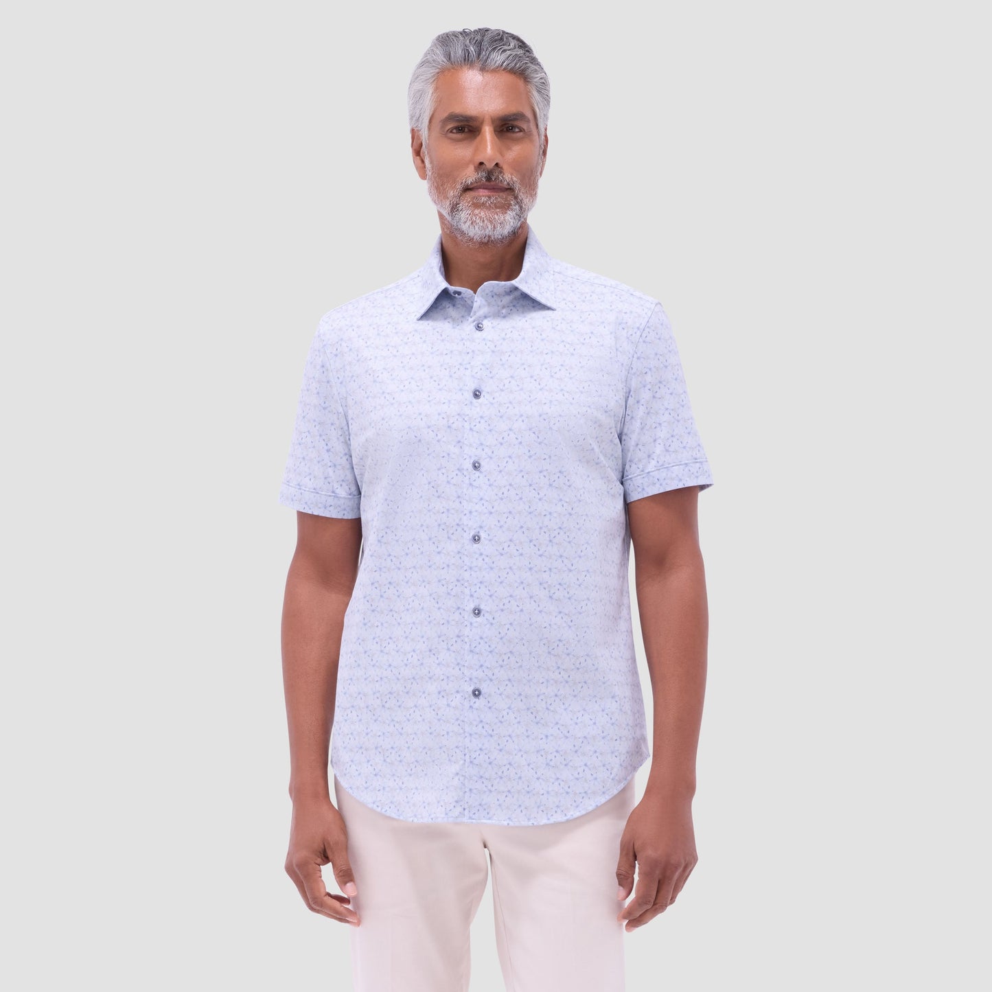 Bugatchi Myron Double-Sided Floral & Feather OoohCotton® Short- Sleeve Shirt Air Blue