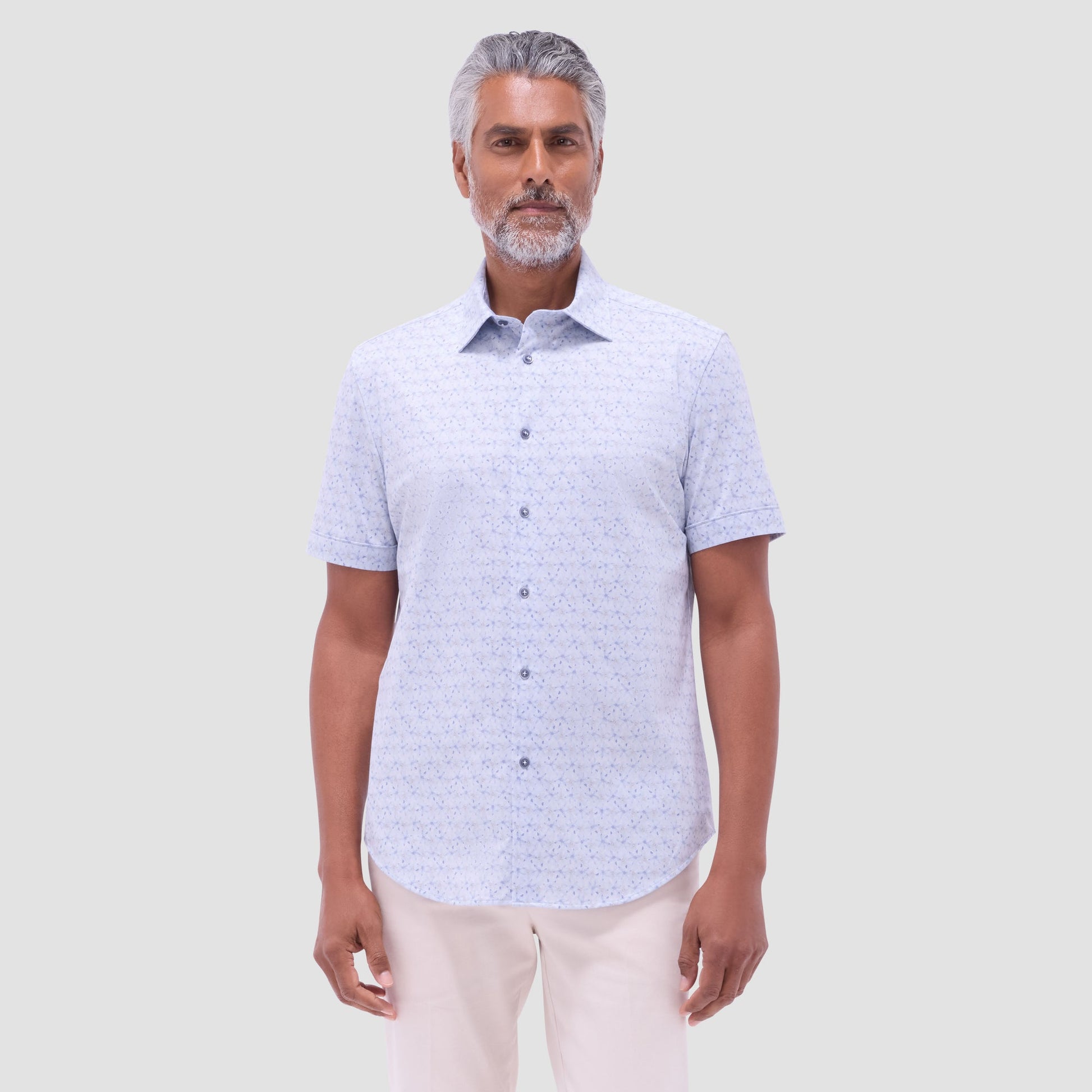 Bugatchi Myron Double-Sided Floral & Feather OoohCotton® Short- Sleeve Shirt Air Blue