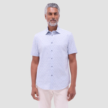 Bugatchi Myron Double-Sided Floral & Feather OoohCotton® Short- Sleeve Shirt Air Blue