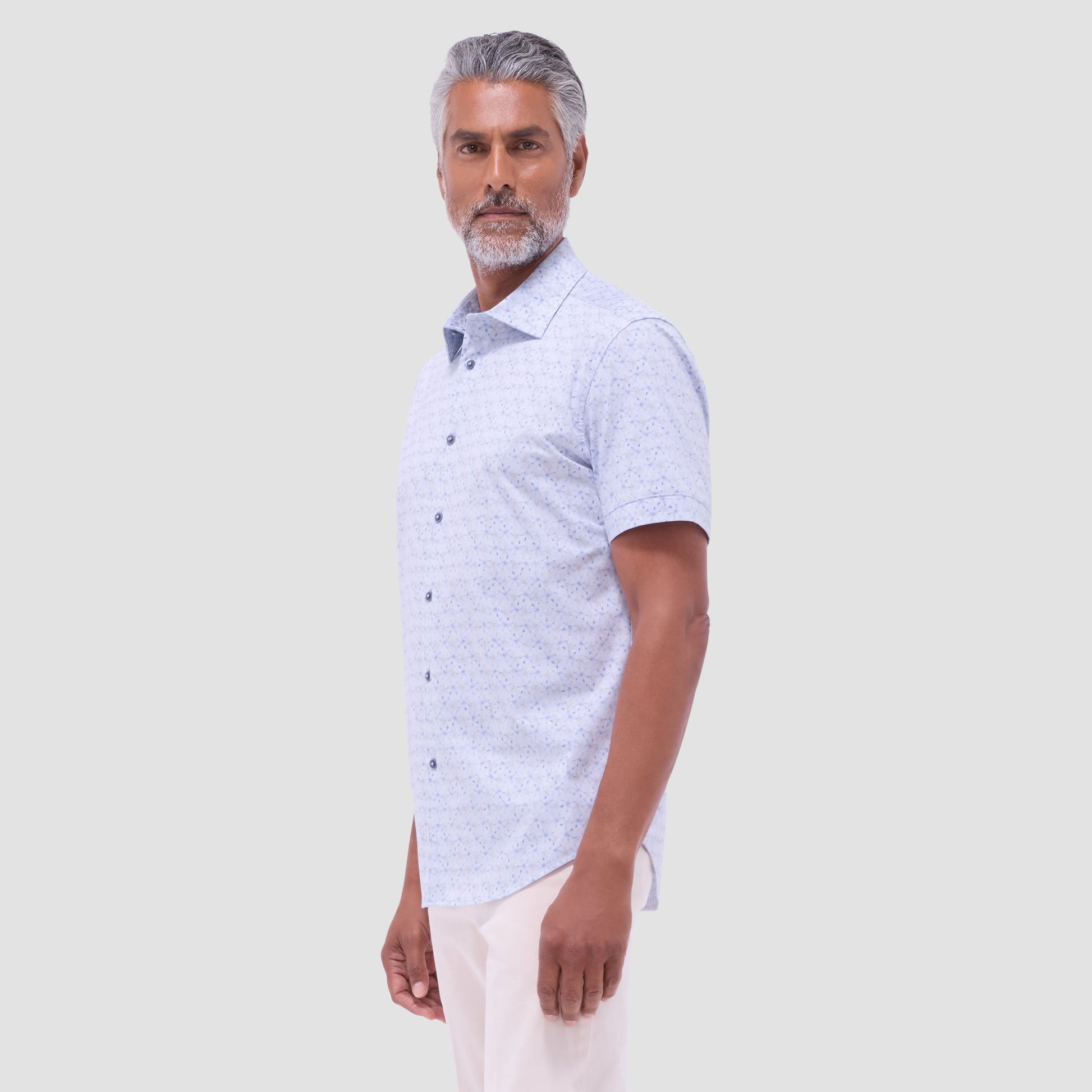 Bugatchi Myron Double-Sided Floral & Feather OoohCotton® Short- Sleeve Shirt Air Blue