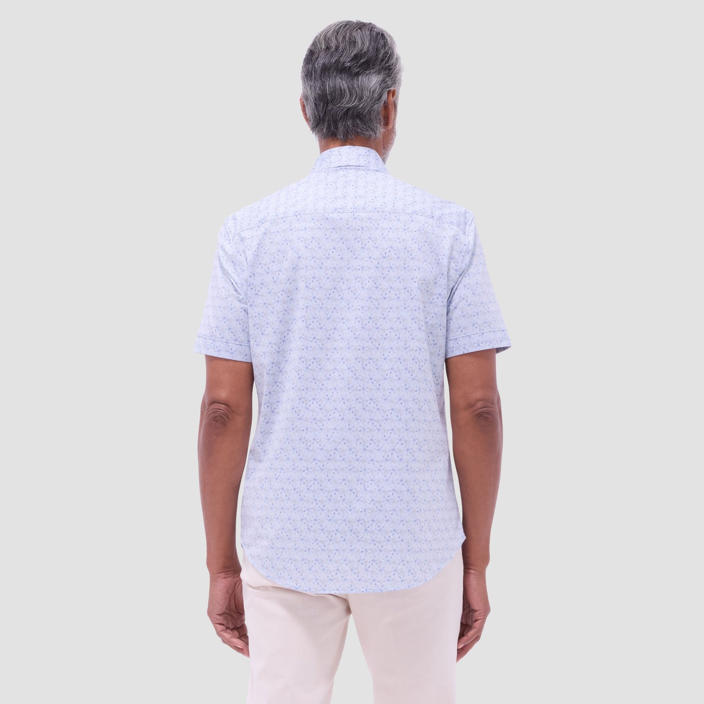 Bugatchi Myron Double-Sided Floral & Feather OoohCotton® Short- Sleeve Shirt Air Blue