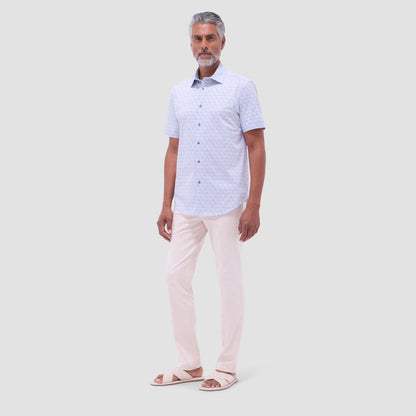 Bugatchi Myron Double-Sided Floral & Feather OoohCotton® Short- Sleeve Shirt Air Blue