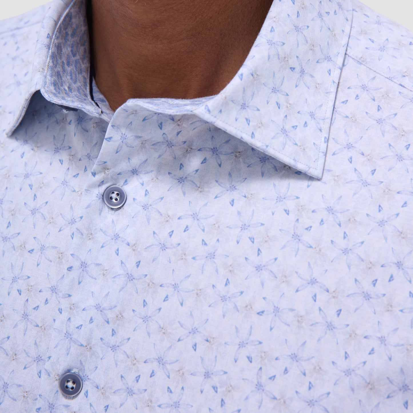 Bugatchi Myron Double-Sided Floral & Feather OoohCotton® Short- Sleeve Shirt Air Blue