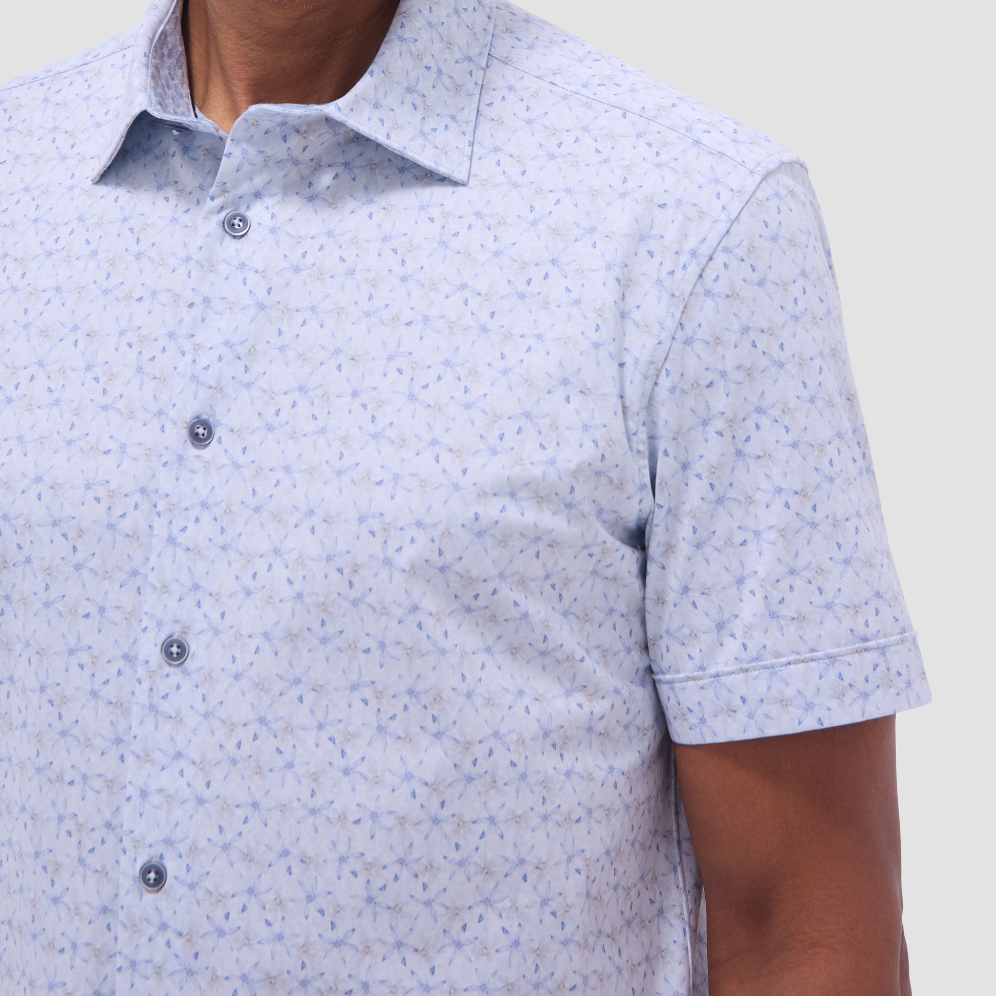 Bugatchi Myron Double-Sided Floral & Feather OoohCotton® Short- Sleeve Shirt Air Blue