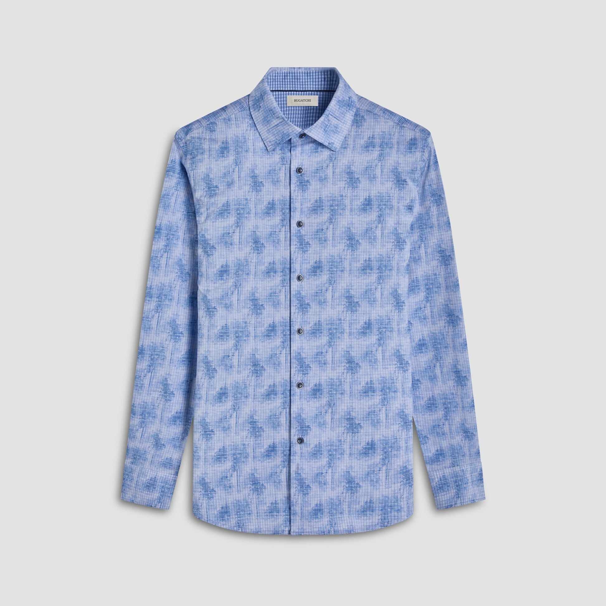 Bugatchi Jimmy Double-Sided Abstract & Check OoohCotton® Shirt Classic Blue