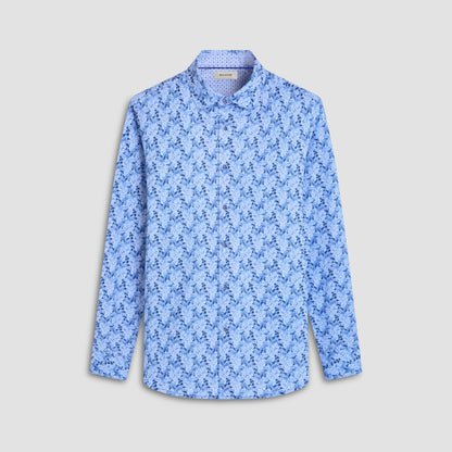 Bugatchi Jimmy Double-Sided Leaf & Diamond OoohCotton® Shirt Air Blue
