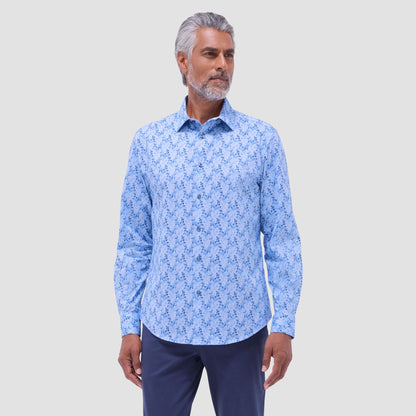 Bugatchi Jimmy Double-Sided Leaf & Diamond OoohCotton® Shirt Air Blue