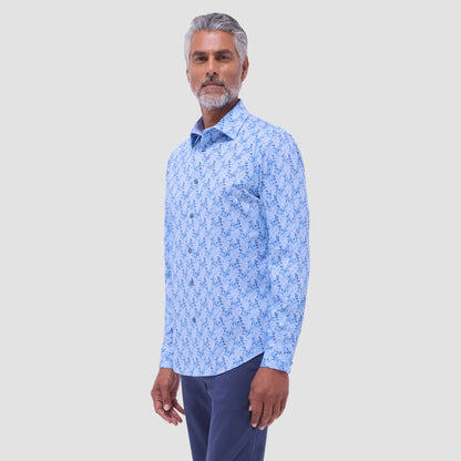 Bugatchi Jimmy Double-Sided Leaf & Diamond OoohCotton® Shirt Air Blue