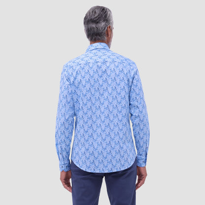 Bugatchi Jimmy Double-Sided Leaf & Diamond OoohCotton® Shirt Air Blue