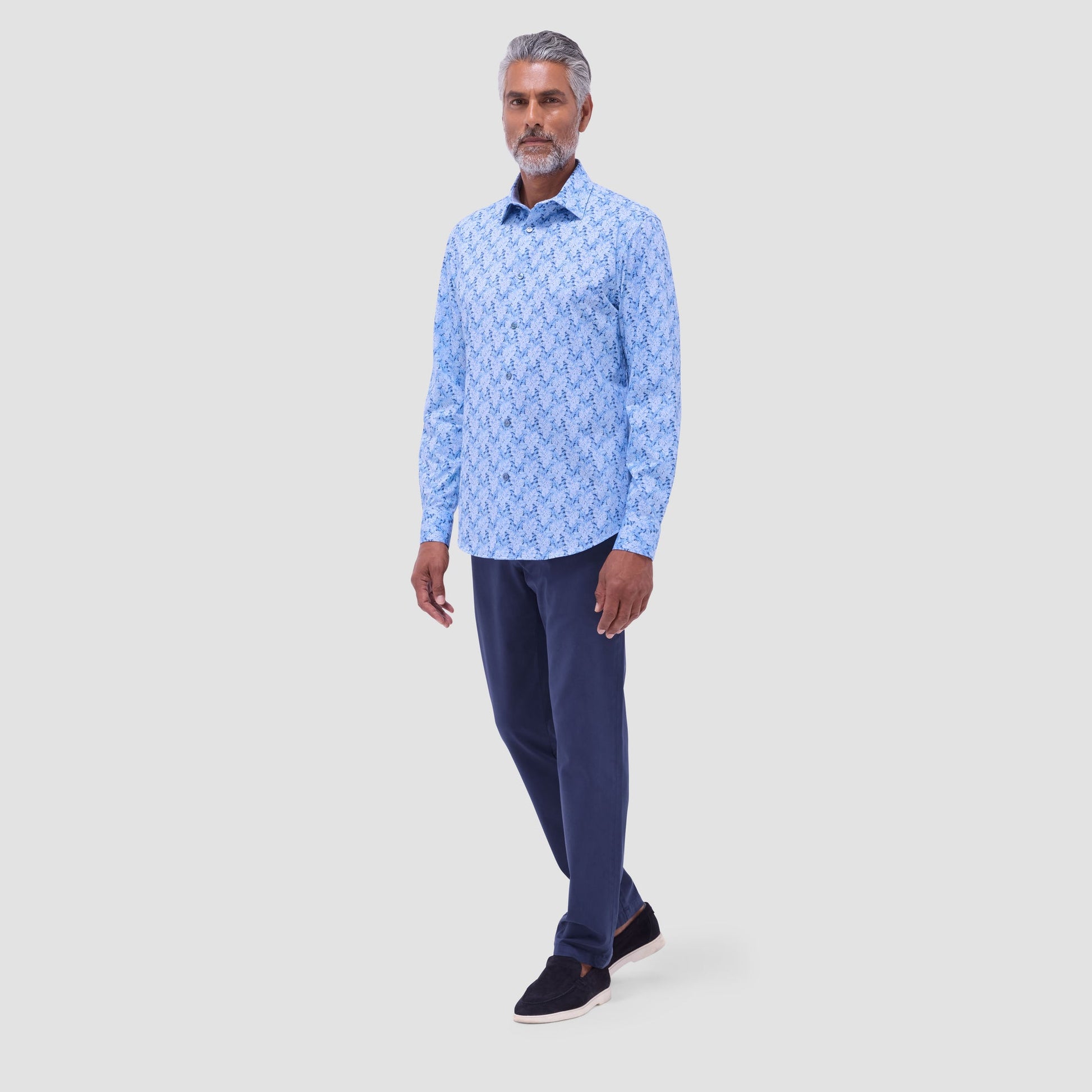 Bugatchi Jimmy Double-Sided Leaf & Diamond OoohCotton® Shirt Air Blue