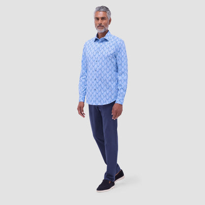 Bugatchi Jimmy Double-Sided Leaf & Diamond OoohCotton® Shirt Air Blue