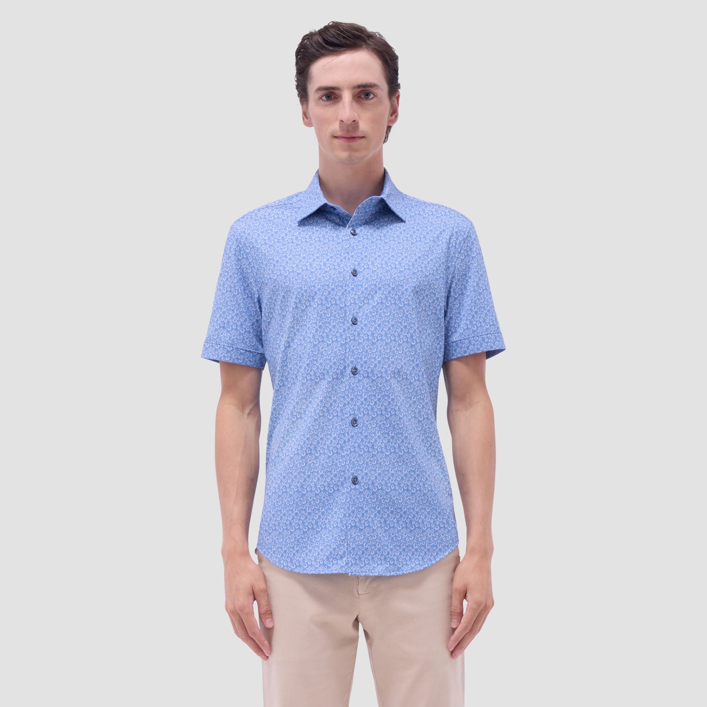 Bugatchi Myron Double-Sided Geometric & Solid OoohCotton® Short-Sleeve Shirt Cobalt