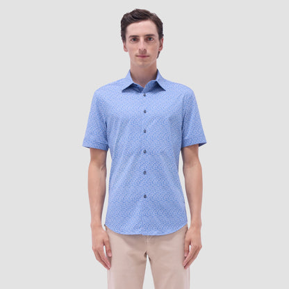 Bugatchi Myron Double-Sided Geometric & Solid OoohCotton® Short-Sleeve Shirt Cobalt