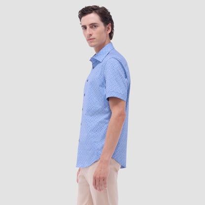 Bugatchi Myron Double-Sided Geometric & Solid OoohCotton® Short-Sleeve Shirt Cobalt