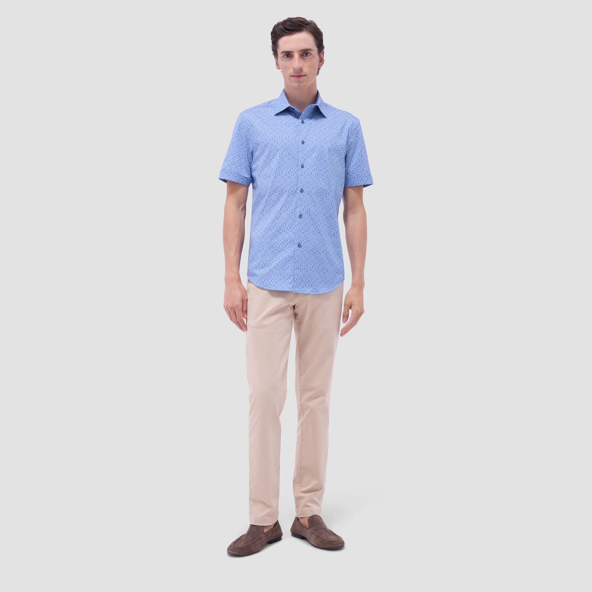 Bugatchi Myron Double-Sided Geometric & Solid OoohCotton® Short-Sleeve Shirt Cobalt