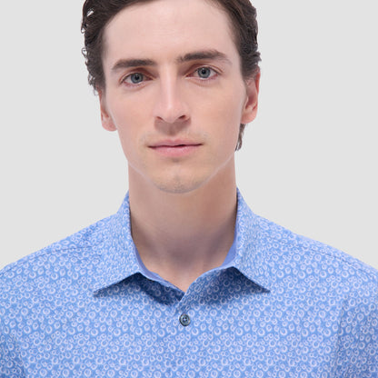 Bugatchi Myron Double-Sided Geometric & Solid OoohCotton® Short-Sleeve Shirt Cobalt