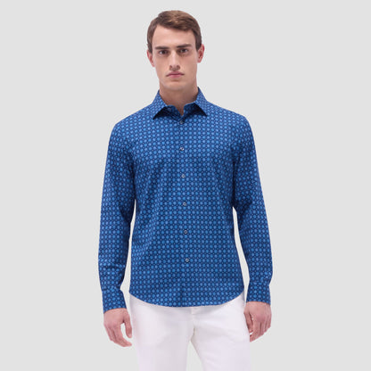 Bugatchi Jimmy Double-Sided Medallion & Paisley OoohCotton® Shirt Indigo