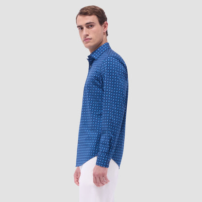 Bugatchi Jimmy Double-Sided Medallion & Paisley OoohCotton® Shirt Indigo